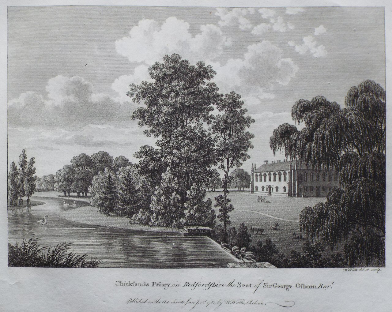 Print - Chicksands Priory in Bedfordshire the Seat of Sir George Osborn Bart. - Watts